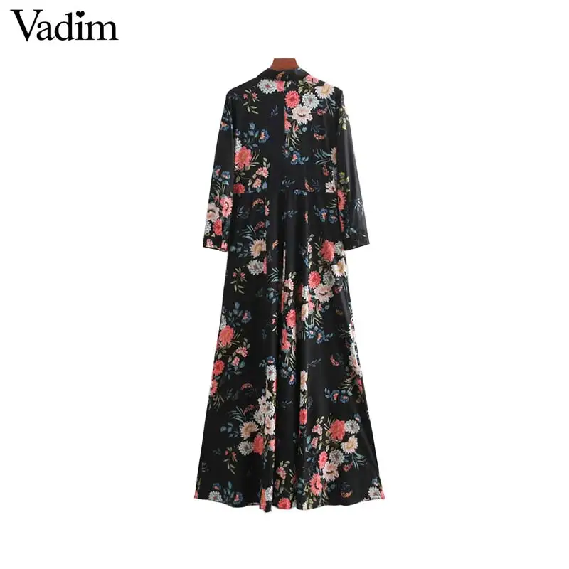 Vadim женское винтажное платье макси с цветочным принтом карманами длинным рукавом