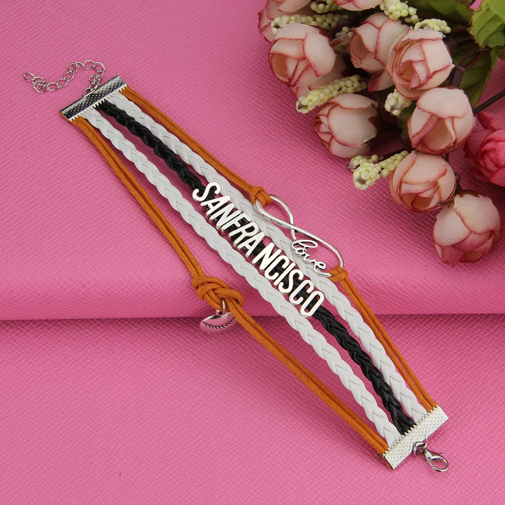 Бейсбольный браслет Infinity Love San Francisco-изготовленный на заказ Спортивный Кожаный