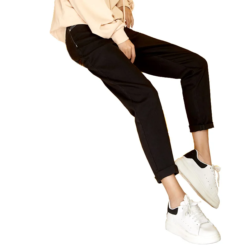 LEIJIJEANS, Новое поступление, Осенние повседневные стильные свободные женские джинсы-шаровары размера плюс со средней талией, длинные гибкие хлопковые джинсы 7150 - Цвет: Black 7150