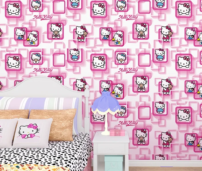 Розовый hellokitty дизайн ПВХ обои самоклеящиеся винил водонепроницаемый для