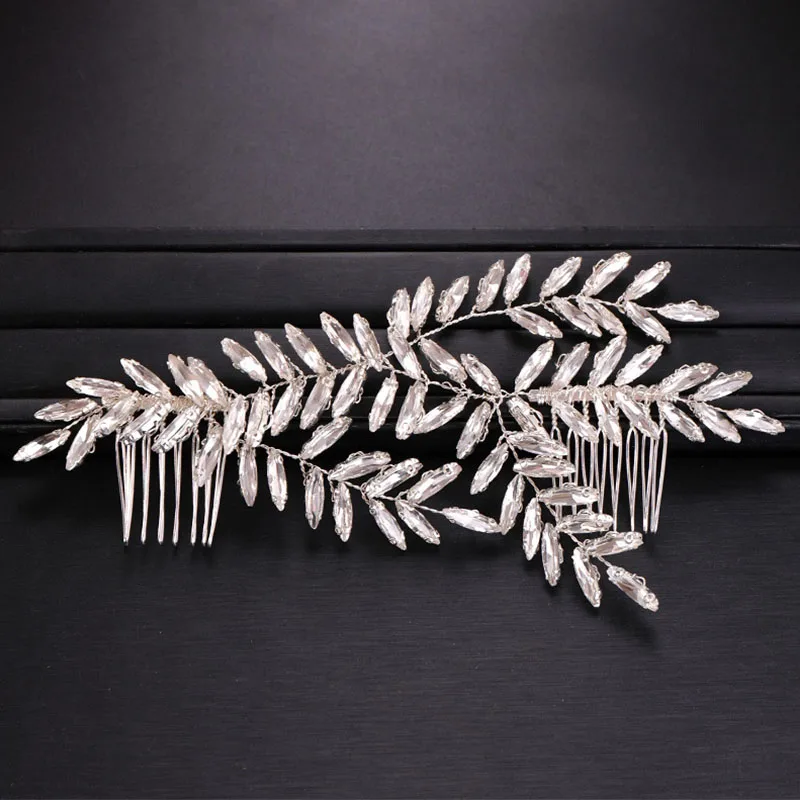 Женский гребень для волос FORSEVEN золотистый/серебристый невесты с кристаллами и