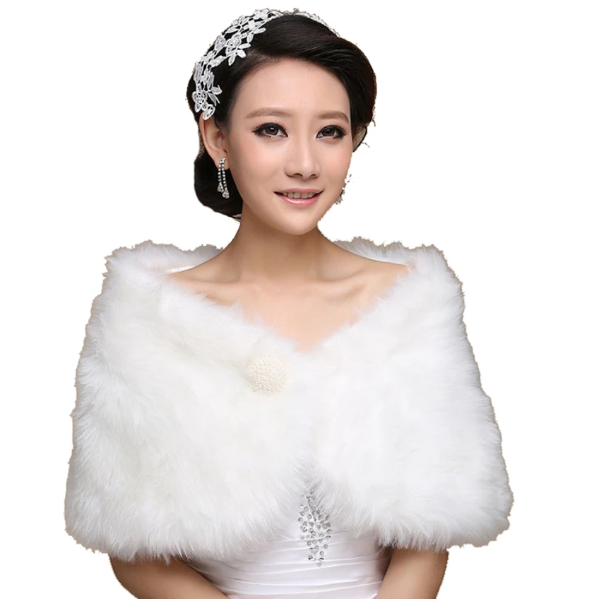 

SHAMAI Free Shipping women Winter Sleeveless Cheap Pearl Bridal Wraps Warm Fur Boleros Bridal shrug stole Evening Party Coat