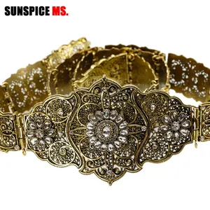 SUNSPICE винтажный металлический свадебный пояс для женщин, стразы пояс для свадебного платья, регулируемая длина, поясная цепочка, антикварная бижутерия золотого цвета