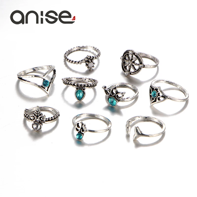 Женское Винтажное кольцо с кристаллами Anise серебряное в богемном стиле 7
