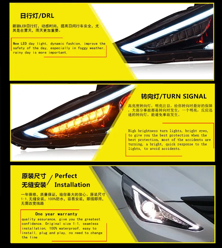 Автомобильный Стайлинг фар в сборе 2011- для hyundai Sonata светодиодный объектив двойной луч H7 hid комплект с 2 шт