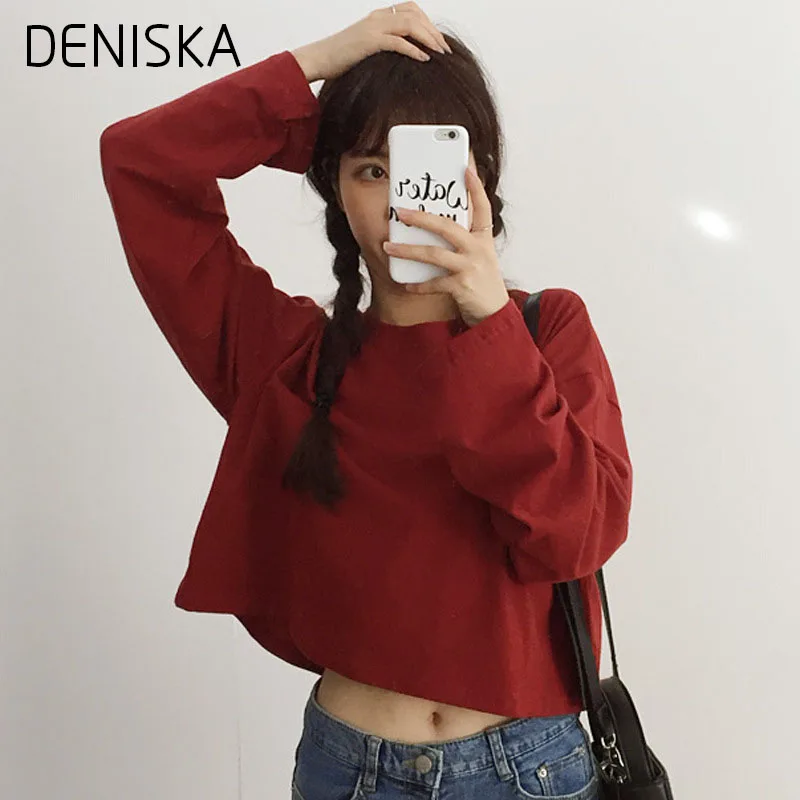 DENISKA 2 Цвета 2017 Осень Корейский Chic Стиль Негабаритных Короткие Дизайн С Длинным