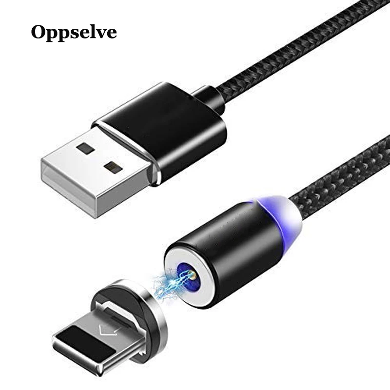 Oppselve светодиодный магнитный кабель для мобильного телефона для iPhone 11 Pro X Xr Xs Max 7 6 1 м 2 м Быстрая зарядка Магнитный провод зарядное устройство