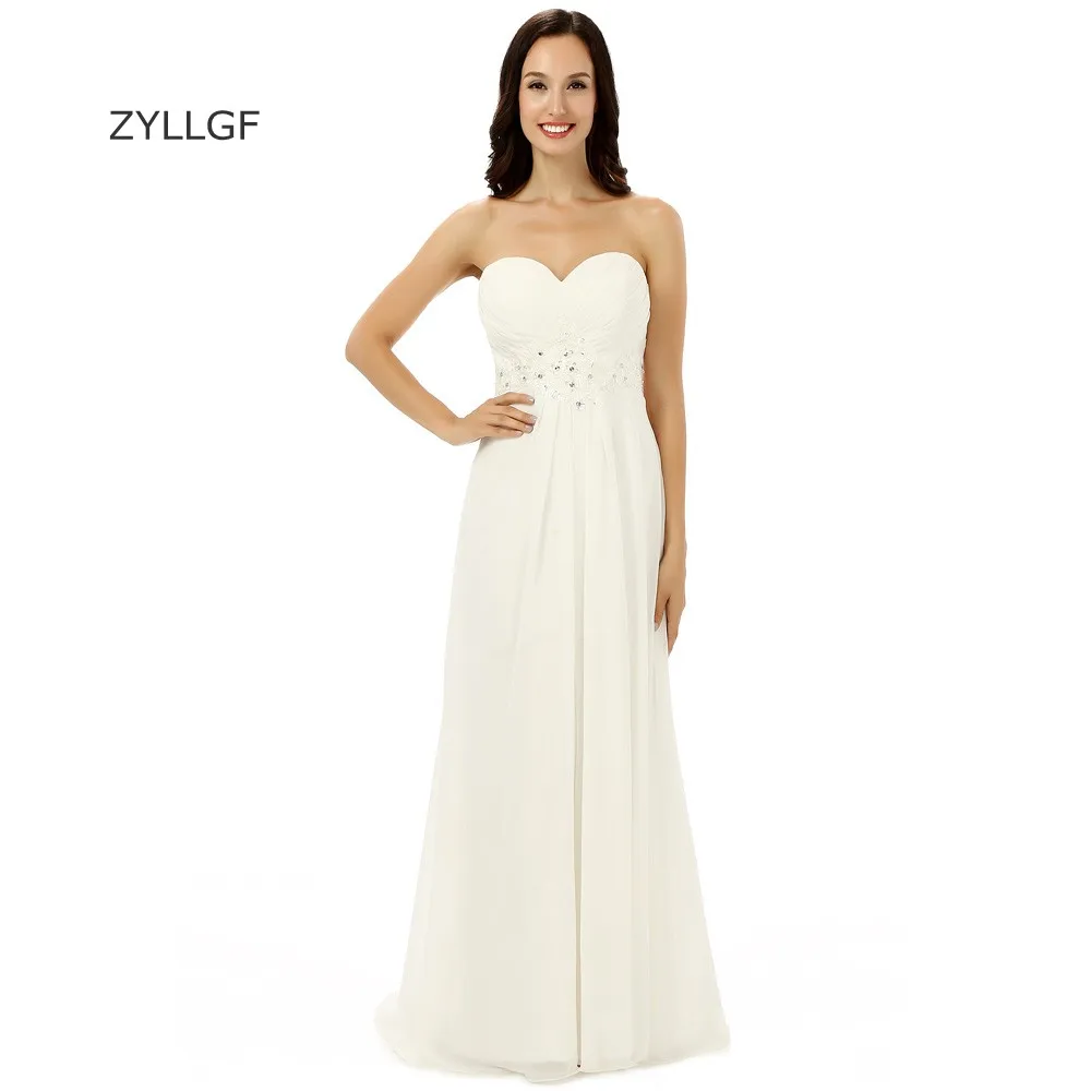 Zyllgf Дешевые шифон торжественные платья Милая чешского бисера Свадебное платье
