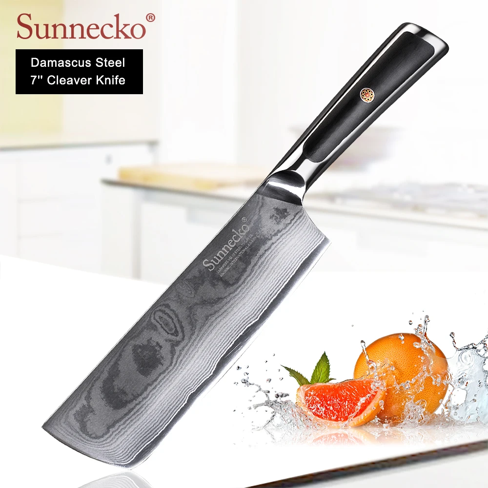 Нож Кливер SUNNECKO из дамасской стали японское лезвие VG10 с рукояткой G10 острый нож