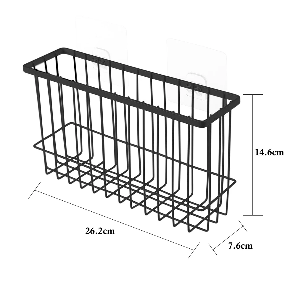 1PCs Kitchen Wall Mounted Iron Storage Basket Desktop Bathroom Sundries Hanging With Seamless Film | Дом и сад