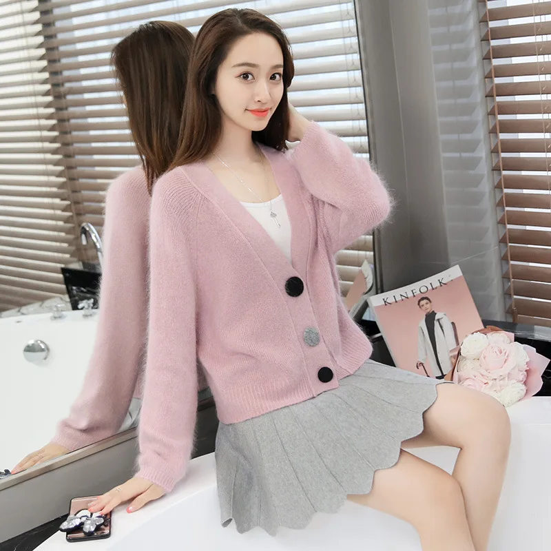 Pull Poncho, женские свитера и Осень, женский корейский свитер из ангоры, пальто, воротник V, Свободный вязаный кардиган