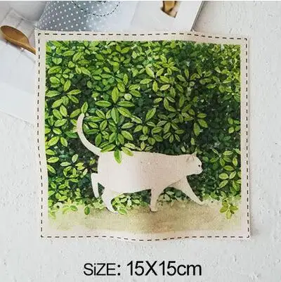 H8-3 ZENGIA 15x15 см Felis chaus с рисунком кота, хлопковая льняная ткань для лоскутного шитья, декоративная холщовая ткань для сумок/живописи/украшения - Цвет: H8-3