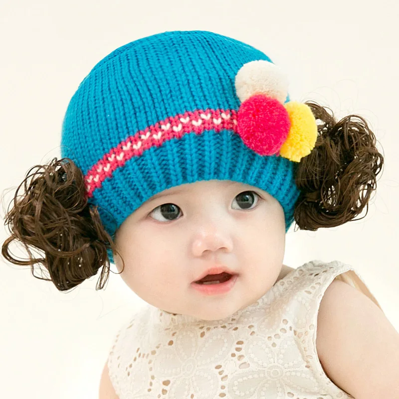 2018 Winter New Baby Girl Hair Accessories Knit Color Balls with Rapunzel Wig Cap Newborn Cute Comfortable Warm Hat | Детская одежда и