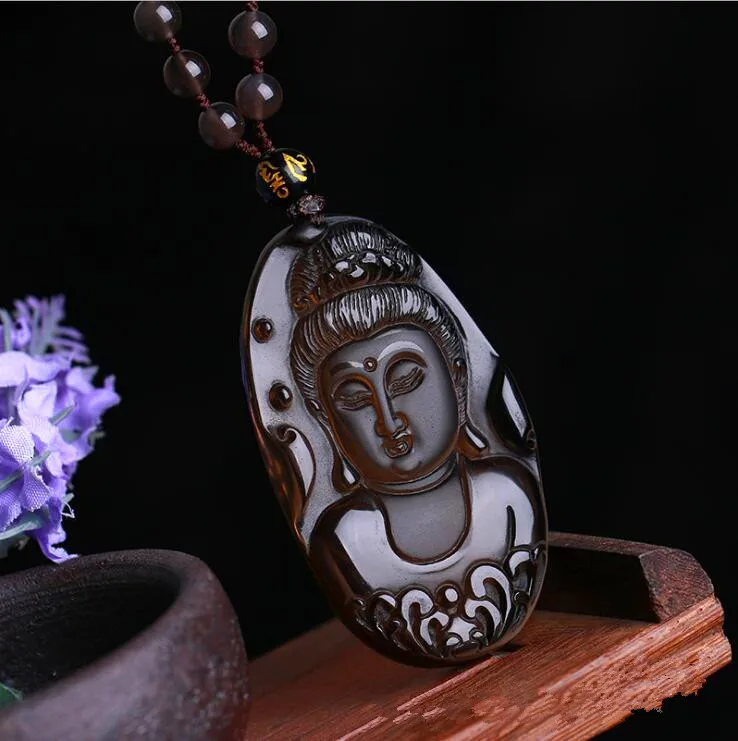 Натуральный лед из обсидиана Гуаньинь Бодхисаттвы кулон глава ожерелье для