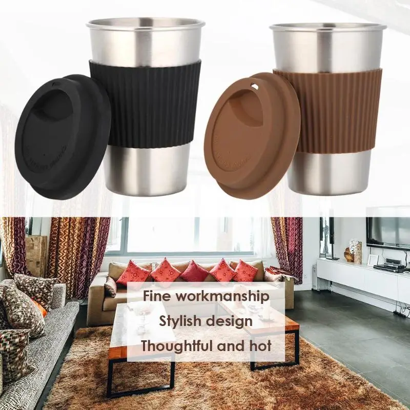 500 мл Нержавеющая сталь стакана воды Non Slip Кофе кружка путешествие с широким