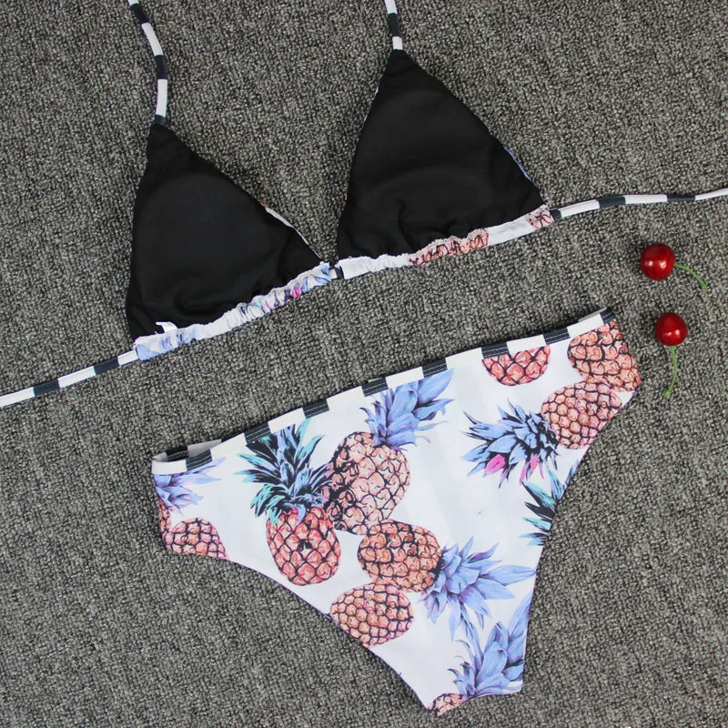 Комплект бикини с пуш-ап в полоску Pinapple женский купальник вырезом-подвеской