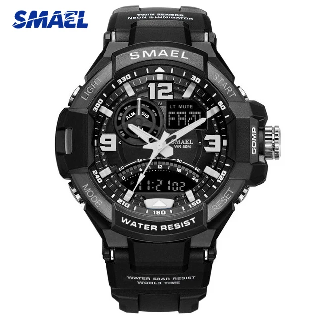 Мужские спортивные часы марки SMAEL модные мужские с двойным временем аналоговые