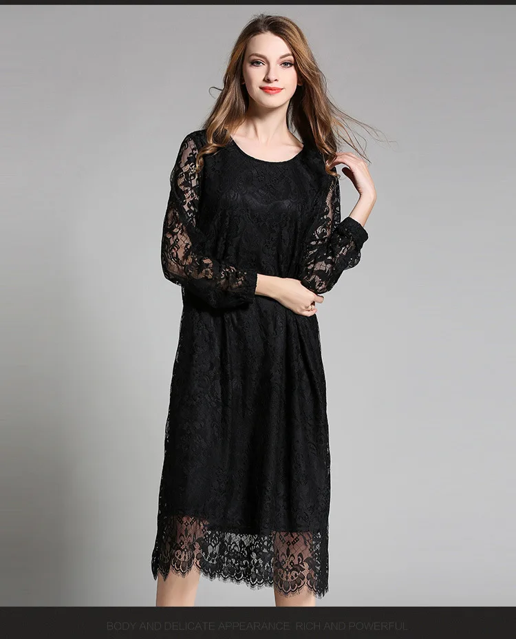 ASYMSAY European 2017 Spring Clothes New Long Lace Dress Hollow Out Embroidery Loose Plus Size Red Gray Black Dresses AC9526 | Женская
