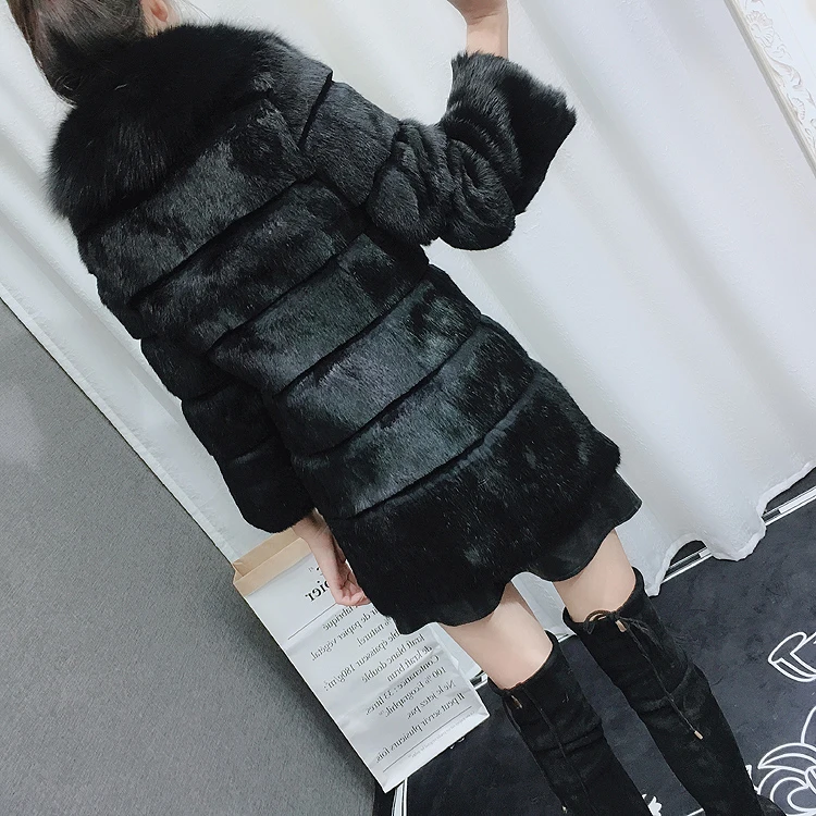 Женское пальто 2019 с меховым воротником из натурального меха Женская куртка