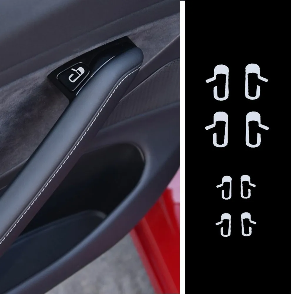 White type 8 шт., наклейка на выход для двери автомобиля, для Tesla, модель 3, наклейка на дверной переключатель, кнопка открывания, напоминание, наклейка, украшение интерьера - Название цвета: White type