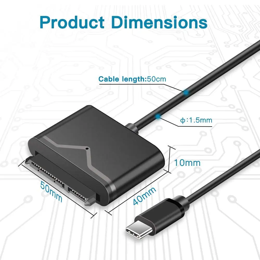 2," 3,5" Тип C USB 3,1 Gen1 для SATA III 6 ГБ/сек. жесткий диск SSD конвертер адаптер кабель Поддержка UASP с 12 В 2A адаптер питания