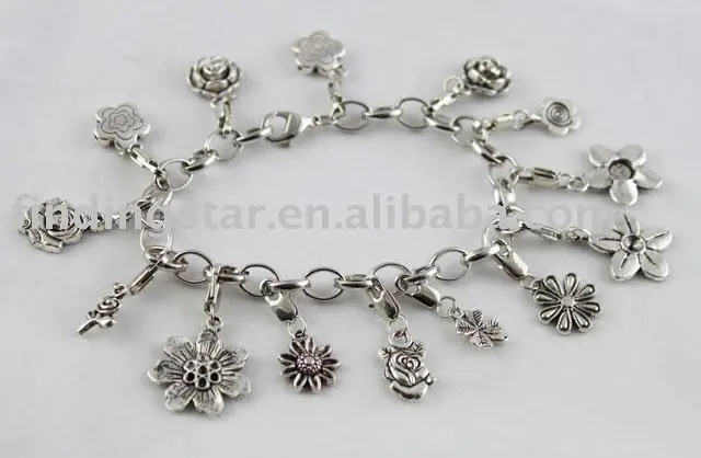 

FREE SHIPPING 5 Pcs Tibetan silver flower charm bracelets #20016