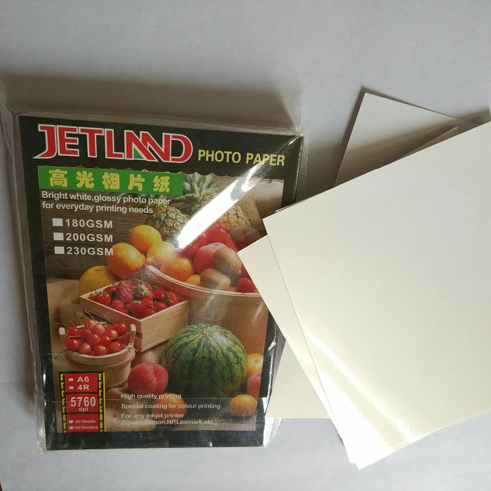 Струйная фотобумага Jetland 4x6 дюймов 100 листов (г/кв. М) 4R(A6) глянцевая бумага для