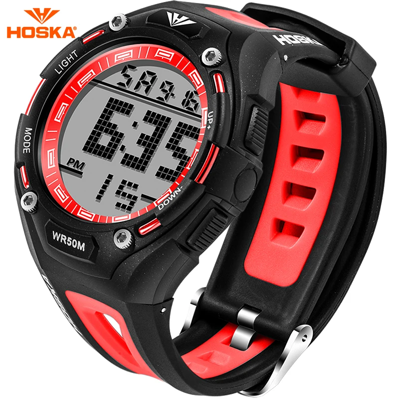 Мужские спортивные часы hosk водонепроницаемые кварцевые цифровые светодиодные