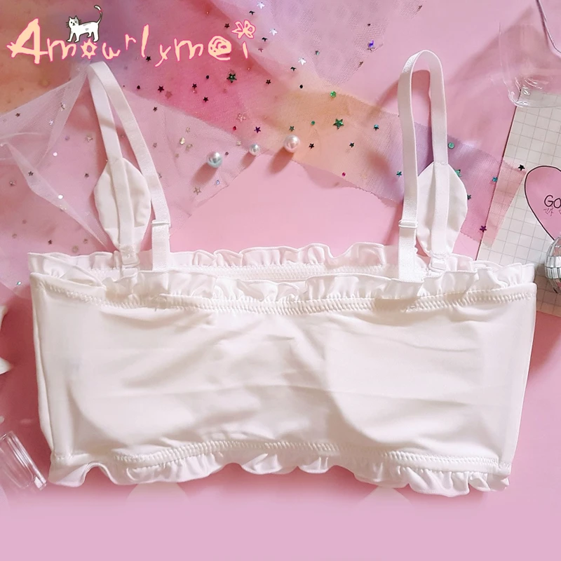 Японский стиль Лолита Kawaii мультфильм нижнее белье комплект молочного шелка Camisoles и трусики без косточек Мягкие Нижнее белье наборы Студенческая девушка
