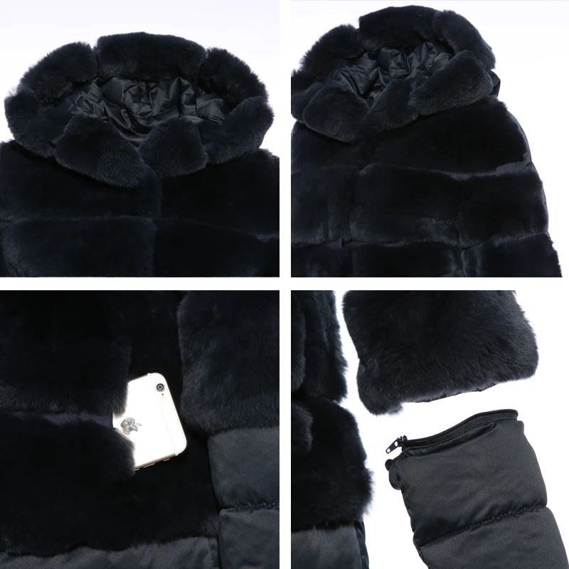 Мода 2018 зимнее пальто с кроликом Рекс пуховик стеганая Повседневная Шуба