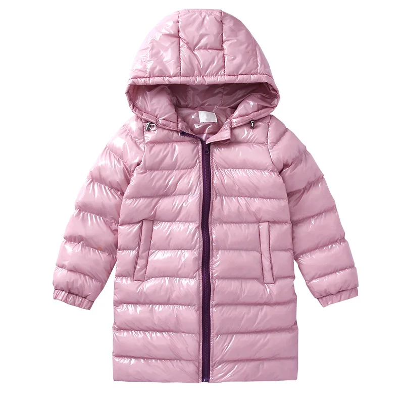 Детский пуховик Серебряного и золотистого цвета Длинная кожаная куртка 2018 года