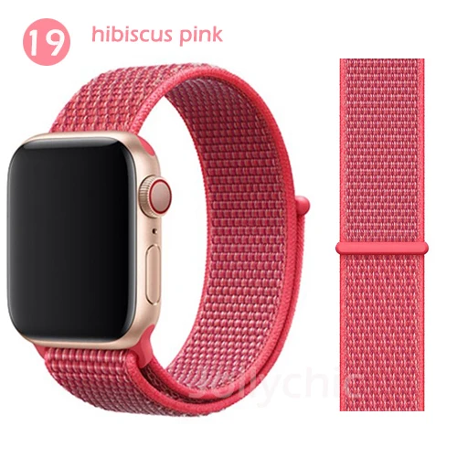 Ремешок для Apple Watch Series 4 3/2/1 полосы 38 мм 42 мм нейлон мягкая дышащая сменная Спортивная петля для iwatch 4 3 2 1 40 мм 44 мм - Цвет ремешка: hibiscus pink