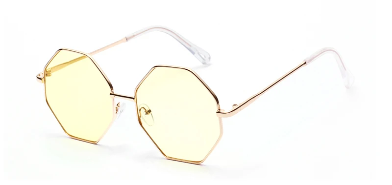 gold with yellow Kachawoo, негабаритные винтажные женские солнцезащитные очки, многоугольная металлическая оправа, восьмиугольные солнцезащитные очки для женщин, летние аксессуары - Цвет линз: gold with yellow