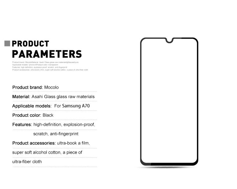 for Samsung A30 Screen Protector Mocolo Full Cover Full Glued Adhesive Tempered Glass film for Samsung A50 A70 Screen Protector