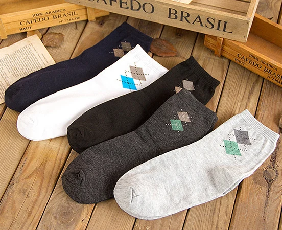 Носки мужские 5 парт/Лот Модные дышащие из полиэстера с рисунком ромба