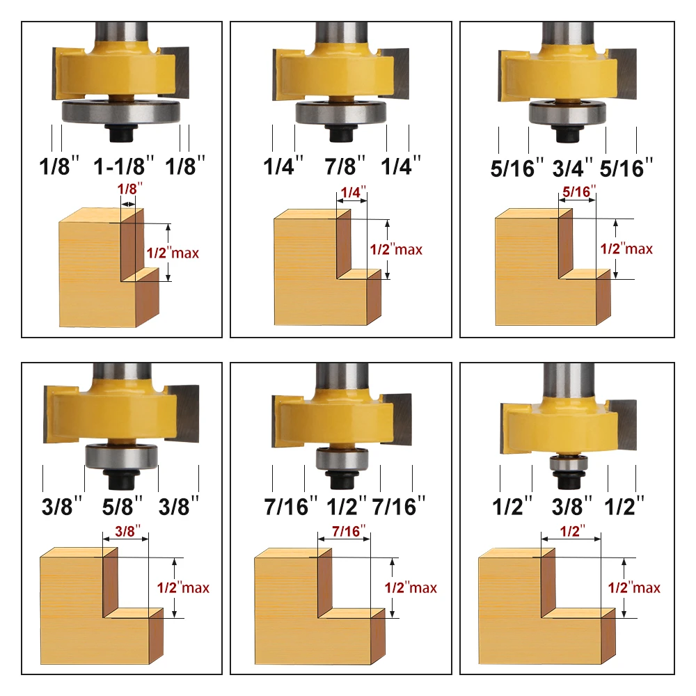 FivePears Rabbet фреза с 6 набор подшипников, 1-1/", 7/8", 3/", 3/8", 5/", 1/2", 3/" подшипники(1/2" хвостовик