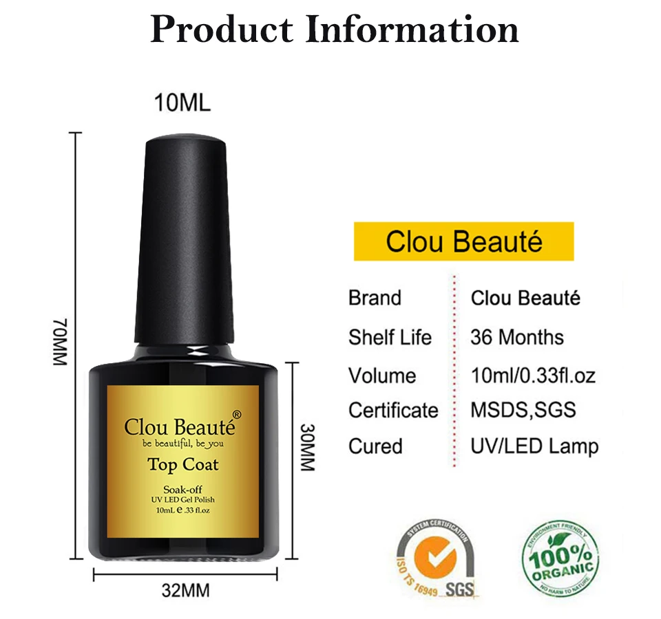 Clou Beaute основа и верхнее покрытие 10 мл УФ гель лак для ногтей прозрачный впитывающий праймер Гель-лак для нейл-арта Маникюр TBB01