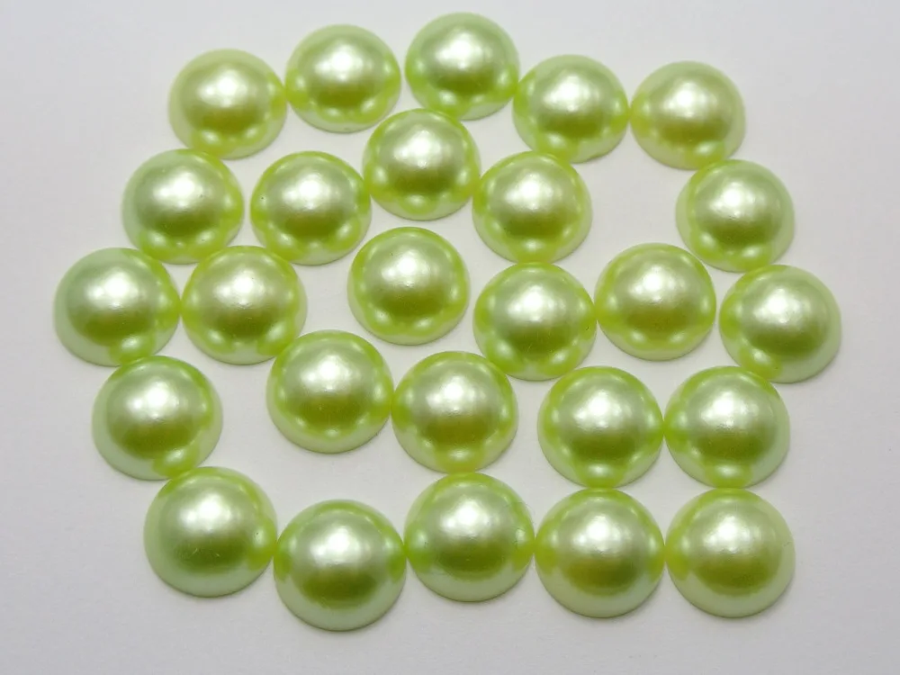 100 Зеленый полужемчужный бисер 12 мм с плоской задней поверхностью для