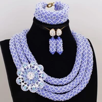 4ujewelry 18 8 inches african beads blue and white jewelry set 3 rows necklace set with pin bracelet and earrings party gift set