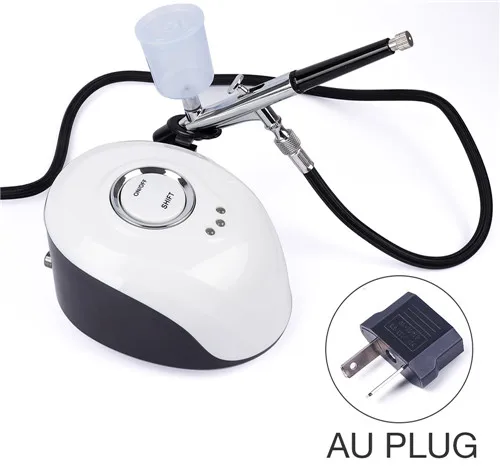 au plug big Комплект аэрографа двойного действия, компрессор, портативная воздушная кисть, распылитель краски для дизайна ногтей, тату, торта - Цвет: au plug big