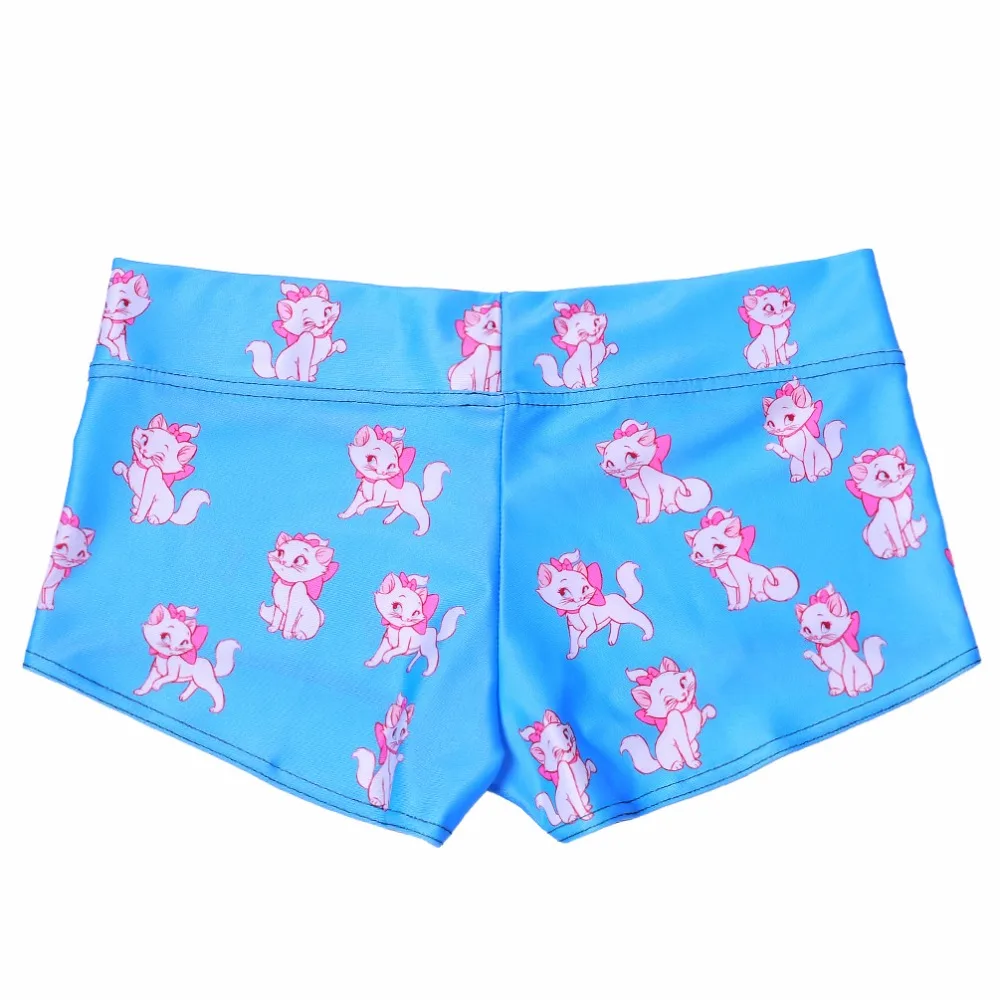 Новинка 2016 сексуальные шорты для фитнеса Женские с милым котом синие эластичные