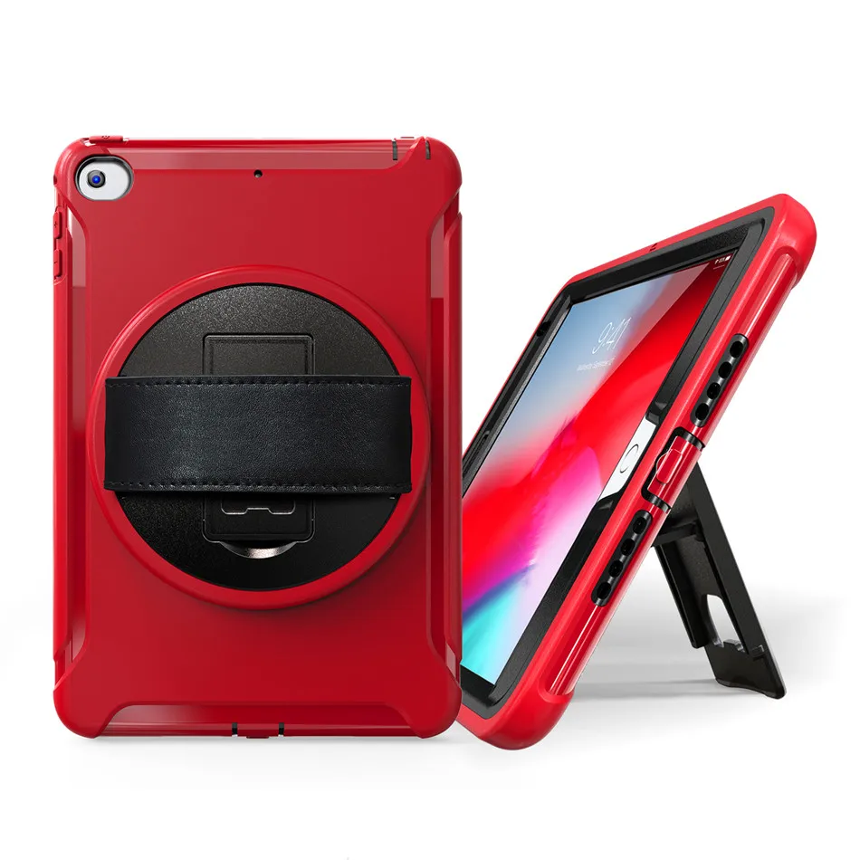 Красный Защитный чехол для ipad mini 5 mini 5 7,9 '', Чехол для ipad mini 4 с поворотом на 360 градусов с подставкой+ ремешок на руку+ ручка - Цвет: Красный