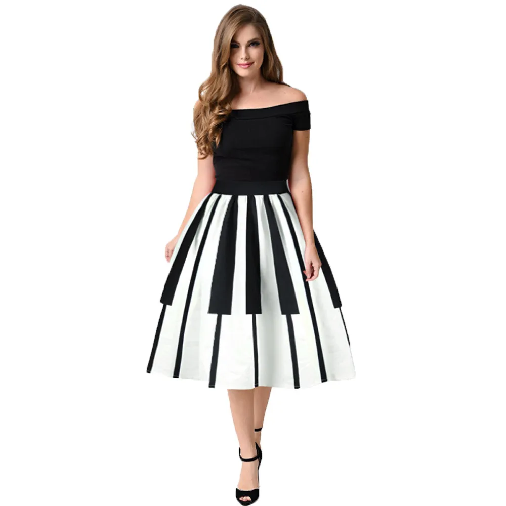 Женская юбка с принтом клавиши пианино высокой талией тонкая модным рисунком 401 #