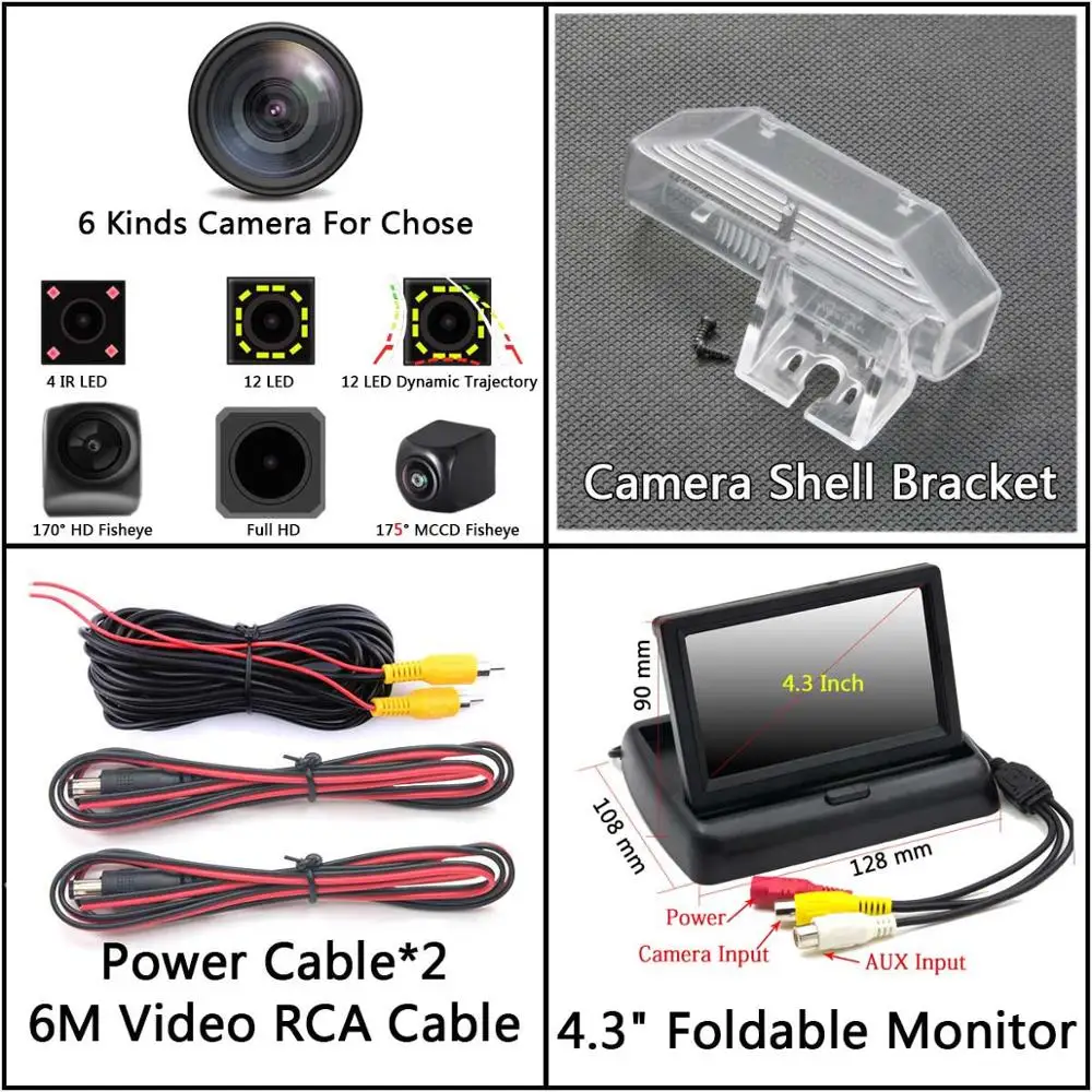 Camera 4.3 inch Fold 175 градусов 1080P Fisheye задний вид автомобиля Камера для Mazda 6 M6 2009 2010 2011 2012 2013 RX-8 Atenza автомобильный монитор - Название цвета: Camera 4.3 inch Fold