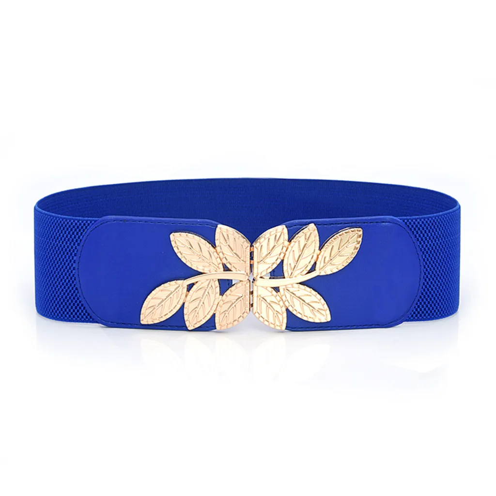 BU SAGACE Wide Belt Elastic Stretch Cinch Metal Leaves Waistband Lady Cummerband Plus Size Waistband Waist Seal Wide Belt Women - Цвет: BU