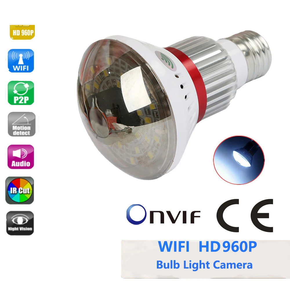 JCWHCAM HD 960P Wi-Fi лампочка P2P IP сетевой видеорегистратор камера отслеживание движения
