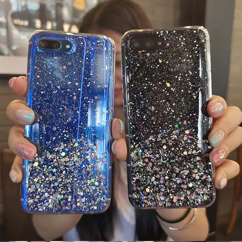 Роскошный мягкий чехол с блестками и звездой для Huawei Y6 Y7 Y9 honor 8 9 10 lite 20 Pro 7A 7C 7X 8X