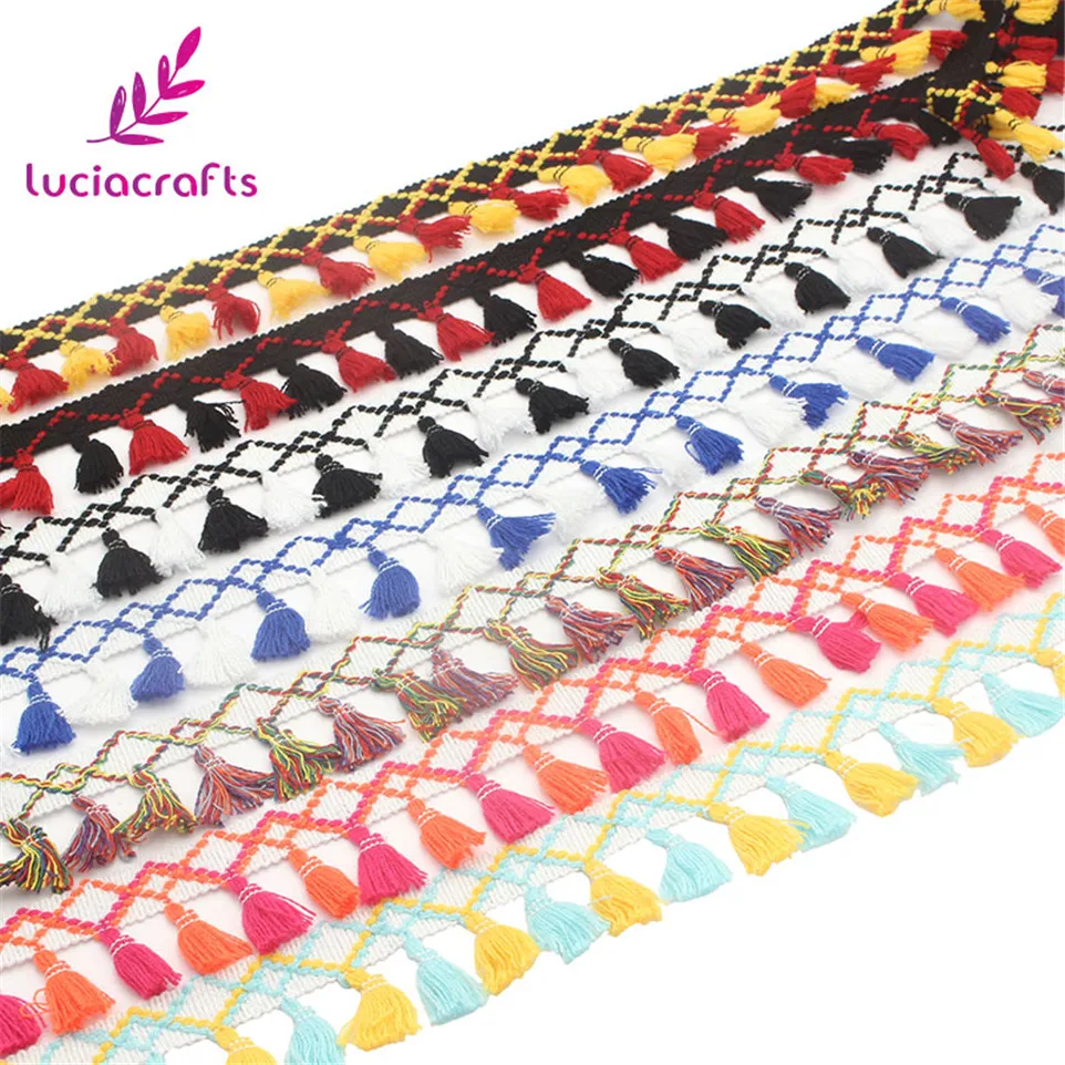 Lucia crafts 1 ярд/лот вязаная отделка Кружева кисточкой этнический стиль бахромой DIY одежды окна занавески для украшения Аксессуары K0102