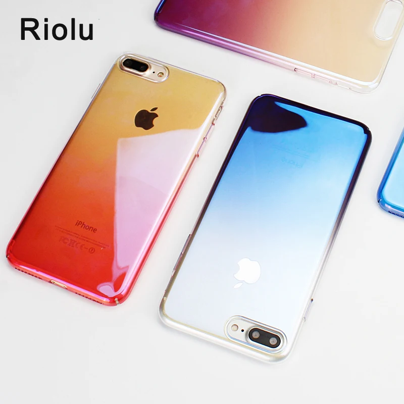 Colorful Cases For iPhone 6 6S Hard Ultra thin Luxury Cover 7 Plus Clear Case Color Gradient Phone Shell Blue Ray |