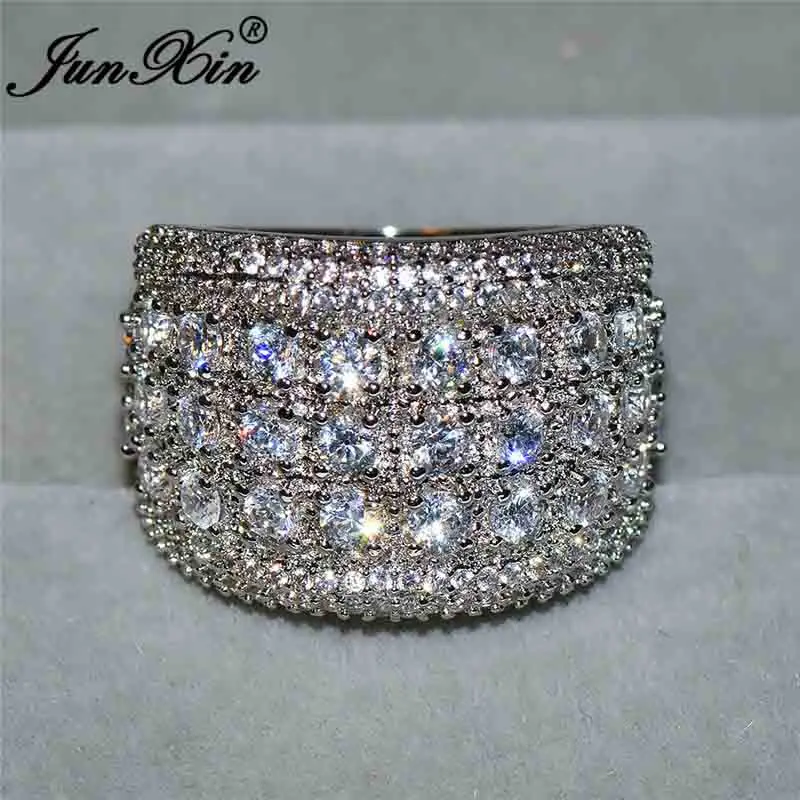 White Ring 01 JUNXIN блестящие женские большие кольца для помолвки серебро 925 пробы белые синие Хрустальные Обручальные кольца для женщин ювелирные изделия - Цвет основного камня: White Ring 01